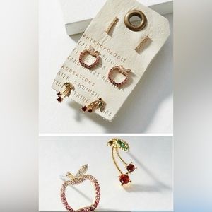Anthropologie Apple A Day Earring Set Of 3 NWT